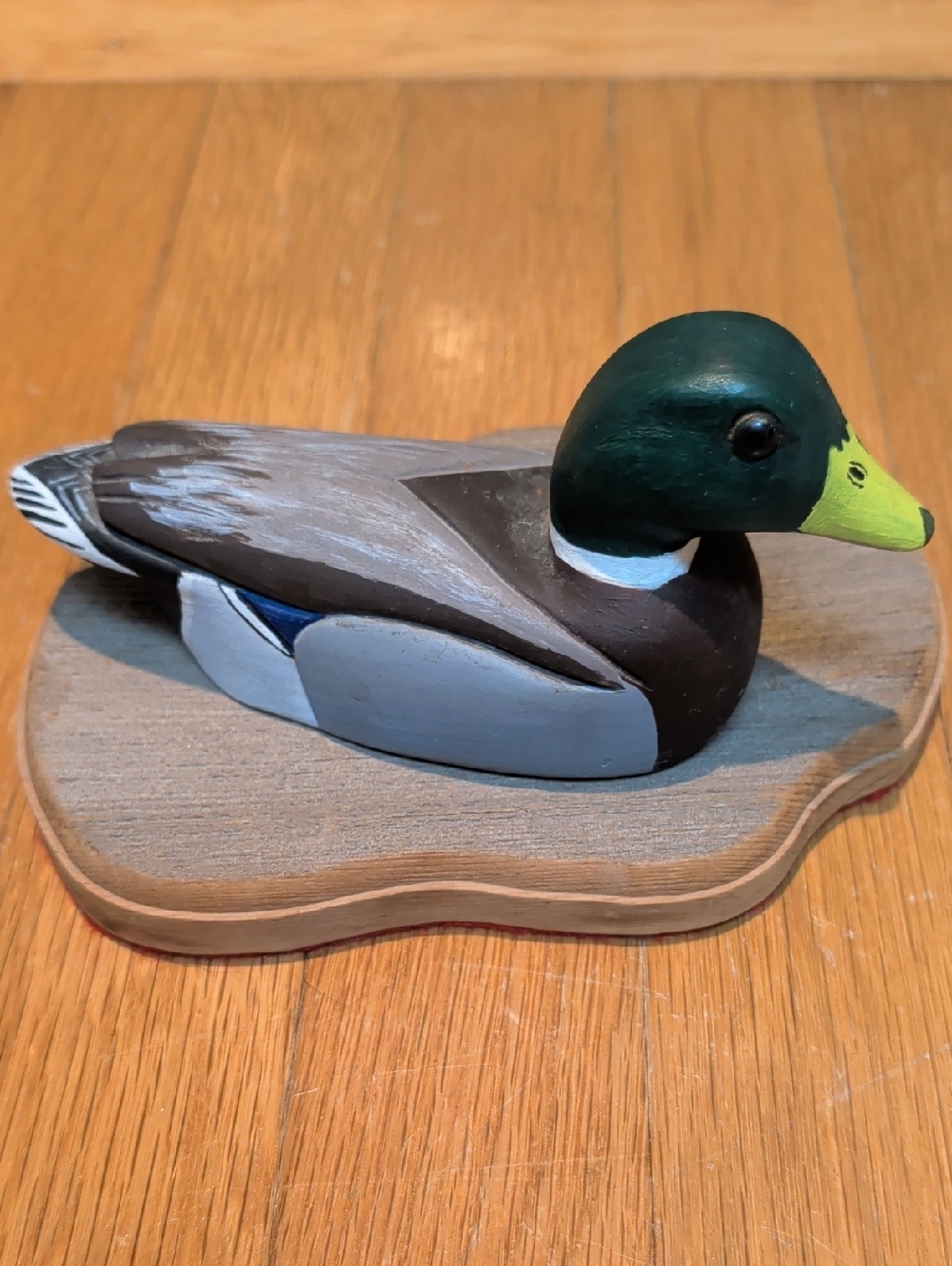 Hand-Painted Vintage Wooden Mallard Duck Decoy in Green and Yellow